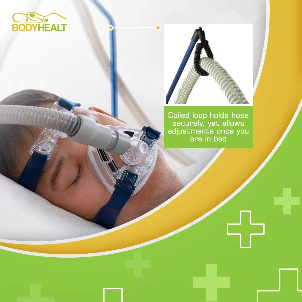 BodyHealt CPAP Hose Holder for Bed - Tangle Free CPAP Hose Hanger for CPAP Machine. Portable Travel CPAP Tube Holder with Bag & Adjustable Swivel Arm to Prevent Blockage Bedside CPAP Hook for Sleeping