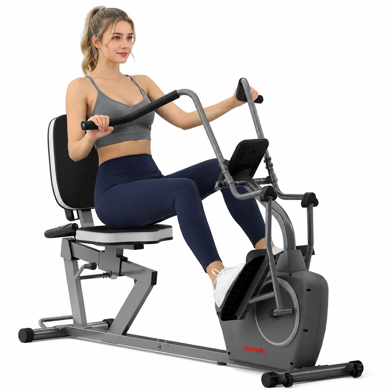 VANSWE Recumbent Exercise Bike with Arm Exerciser for Seniors Adults Home Training - Elliptical Recumbent Cross Trainer with Magnetic Resistance, Free App, Bluetooth Connectivity and Pulse Sensor