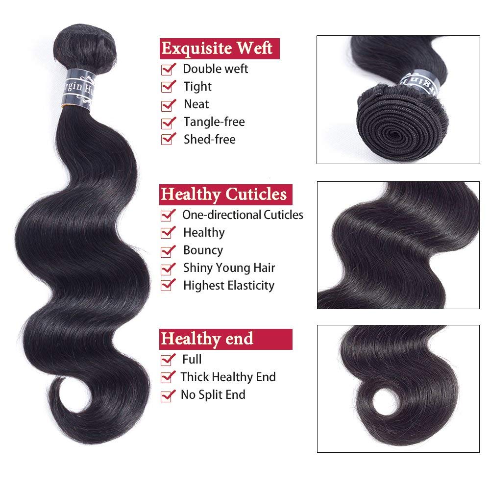 Amella Hair Ear to Ear Lace Frontal with Bundles Brazilian Body Wave Frontal(12 14 16 +10 Frontal) 8A Grade Brazilian Virgin Hum