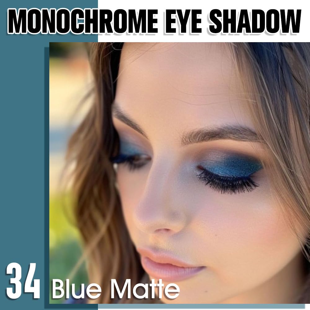 WanTuoluo Blue Matte Eyeshadow Palette for Women, Single Monochrome Eye Shadow Makeup, Shiny Pressed Powder, Blendable Natural s