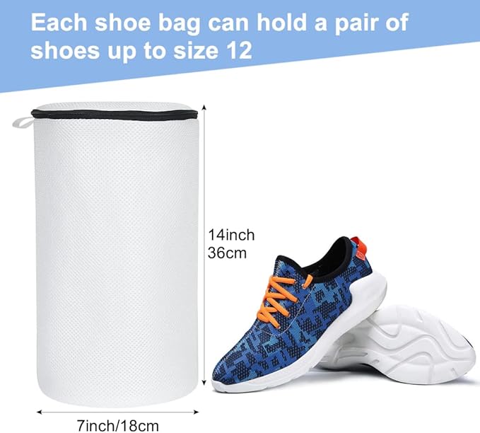Tenn Well Shoe Washing Machine Bags, 2PCS Zippered Mesh Laundry Bags for Shoes, Sneakers, Tennis Shoes, Socks, Travel Storage, Fit up to Size 12 (7 x 14 Inches)