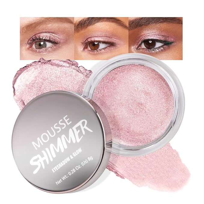 Rose Pink Mousse Single Eyeshadow Palette –Neutral Matte & Shimmer Eyeshadow,Mini Cream Glitter Eye shadow,Long Lasting Highly Pigmented Eye Makeup Compact Travel Siz Eye shadow for Older Women 02#