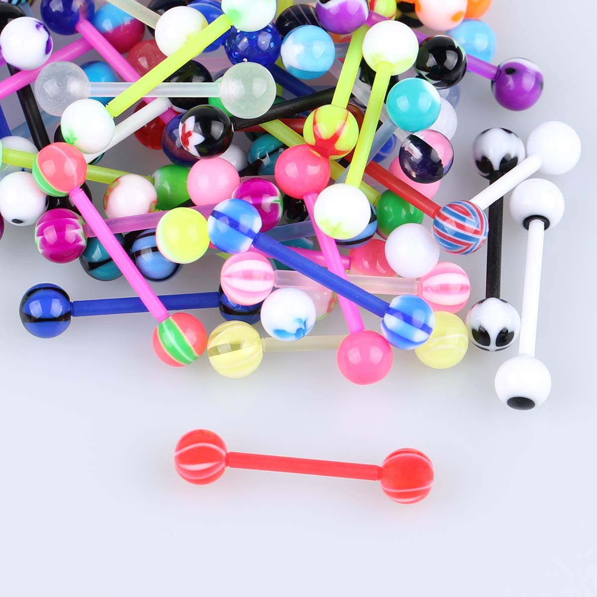 CrazyPiercing Wholesale 14g Tongue Rings Barbells Assorted Colors 110 PCS Acrylic Ball