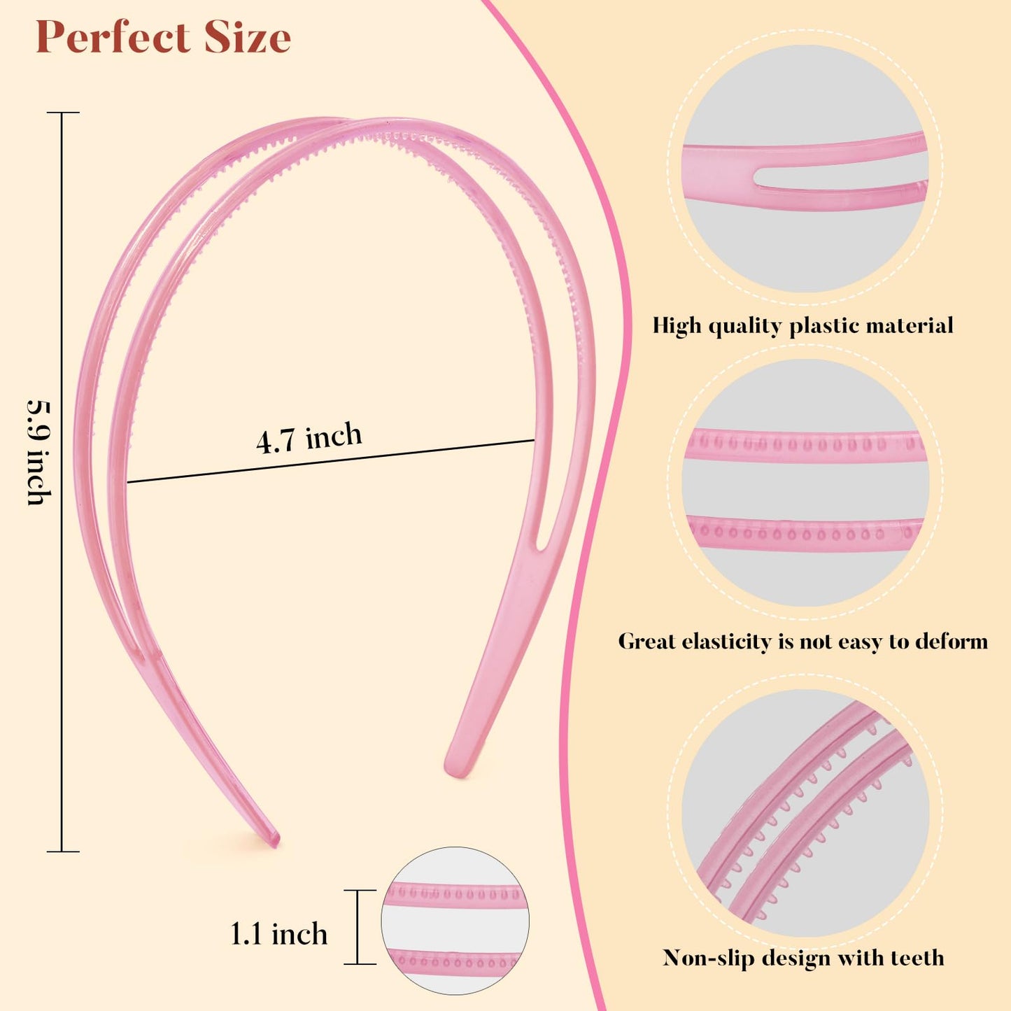 forenee Plastic Thin Skinny Headbands - 6 Pack Double Row Teeth Comb Headbands - Non-Slip Headband with Teeth Hair -Headband for