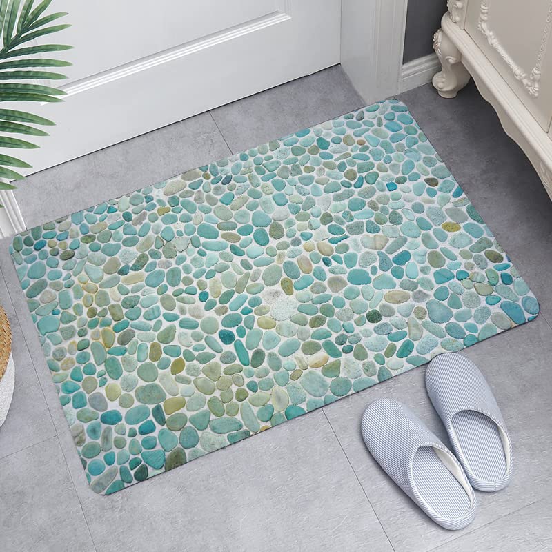 LYFANS Bathroom Uses Absorbent Non Slip Bath Mats, Kitchen Floor Mats, Artistic Small Stone 3D Carpets (24x16 Inches), and Flannel Memory Sponge Floor Mats for Bedside Living Rooms.