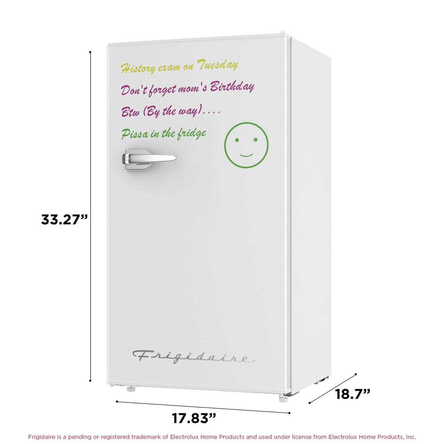 Frigidaire EFR331-WHITE 3.2 Cu ft Eraser Board Mini Compact Dorm Fridge (White)