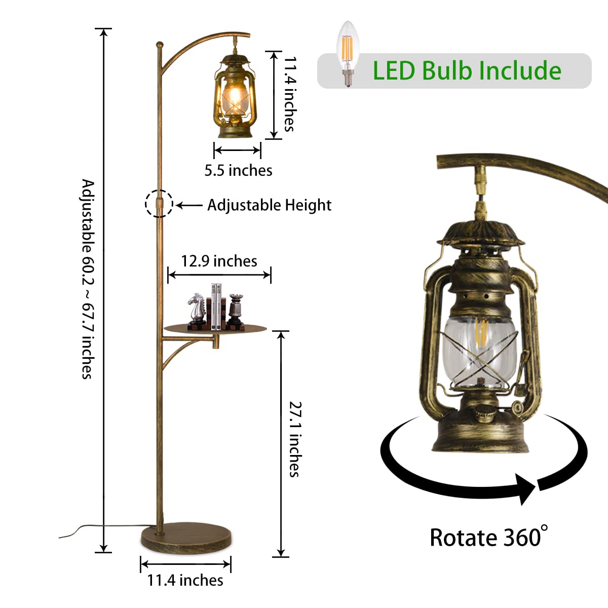 beaysyty Farmhouse Adjustable Floor Lamps with Tray Lantern Tall Standing lamp for Bedroom Home Decor for Office Cafe Den Living Room Bedroom, On/Off Foot Switch and Brushed Rustic (Bronze)