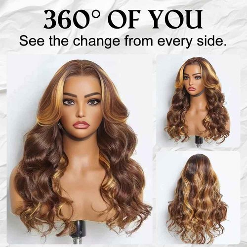 LZGYE 28 Inch Ombre Lace Front Wig Human Hair 220% Density 4/27 Highlight Wig Human Hair Pre Everything 7x5 Highlight Body Wave Wigs Balayage Glueless Wig Blonde Highlight Wig For Women