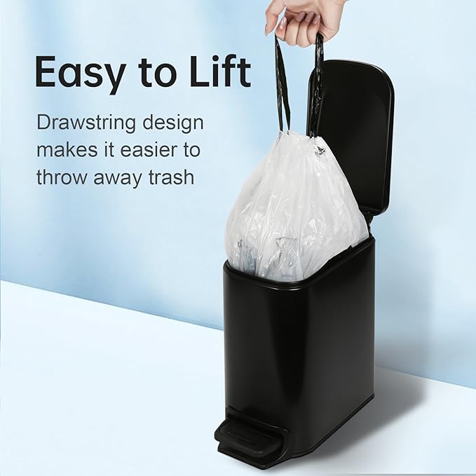 ELPHECO 2.6 Gallon Trash Bags 60 Counts - For 2.5-4 Gallon Trash Cans, Strong Drawstring Garbage Bags, Clear Leakage-Free Trash Bag, Tear free Garbage Bags, 60 Count / 3 Rolls
