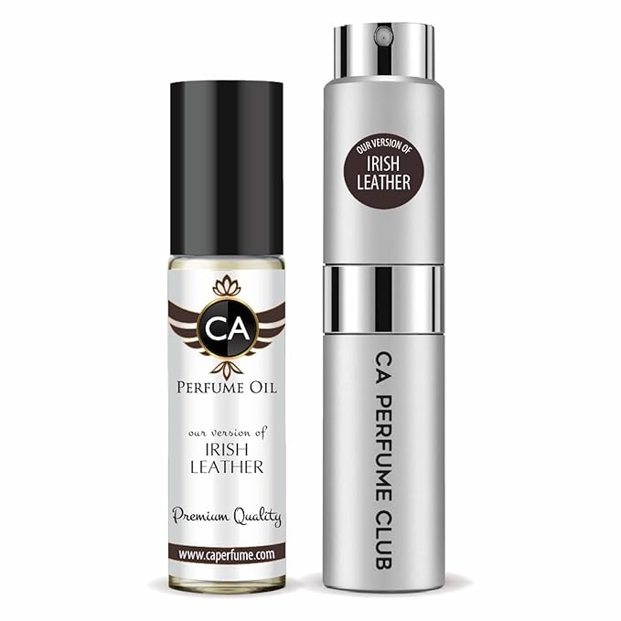 CA Perfume Duo Impression of Irish Leather For Women And Men Perfume Layering Set Long Lasting Travel Size EDP + Body Oil Roll-On Bottle 0.27 Fl Oz+0.33 Fl Oz