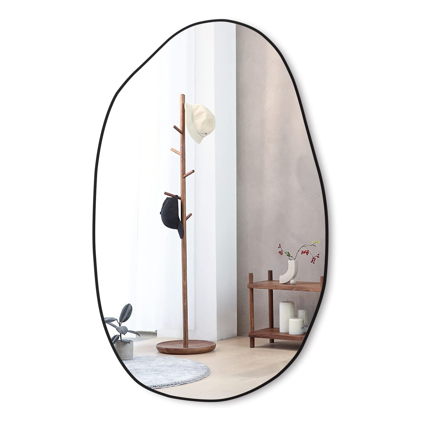 RACHMADES 33.5×20.5 inches Irregular Wall , Asymmetrical , Large Vanity Mirror for Wall Decoration, Modern Wood Framed for Living Room Bedroom Bathroom Entryway Mirror