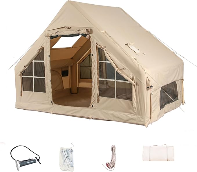Inflatable Camping Tents with Hand Pump, Air Glamping Tents, Easy Setup Waterproof and Windproof Blow up Tent, 4 Seasons O...