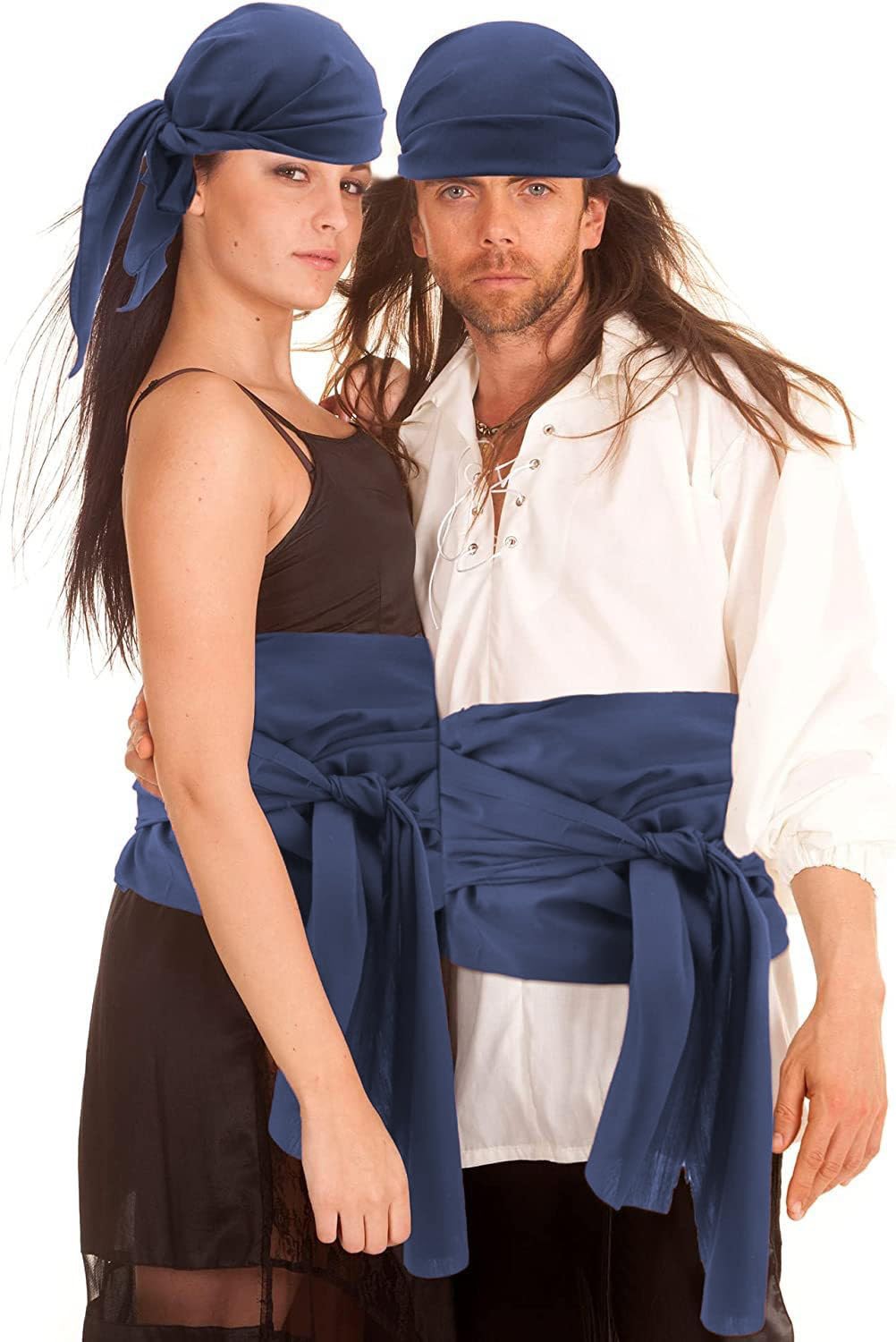 JIEFULL Pirate Costume Accessories Women Men Pirate Head Scarf Bandana Hat and Pirate Waist Sash Belt for Halloween Cosplay(Navy)