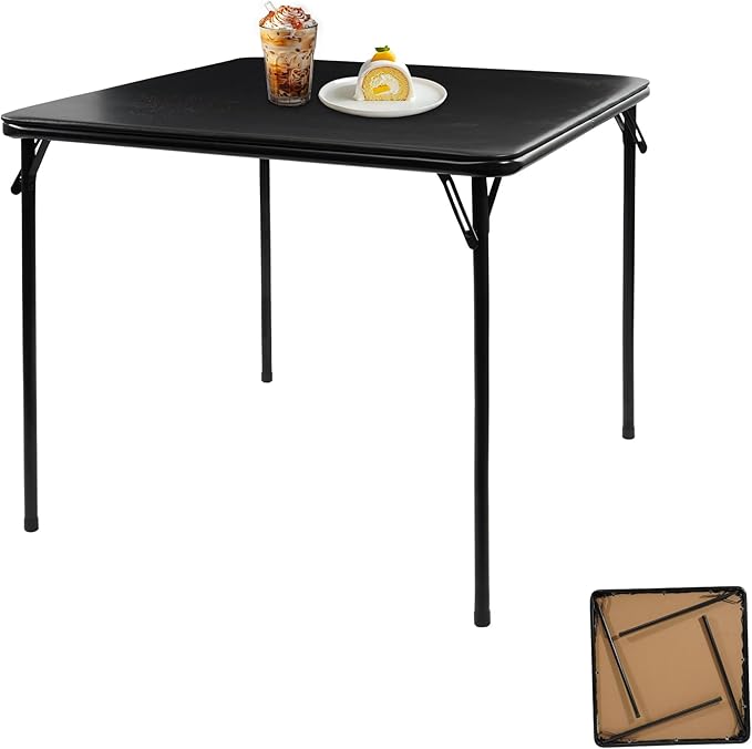 ELEVON 34" Square Folding Table, Portable Card Table with Collapsible Legs and Padded Sponge Top for Indoor/Outdoor Use, P...