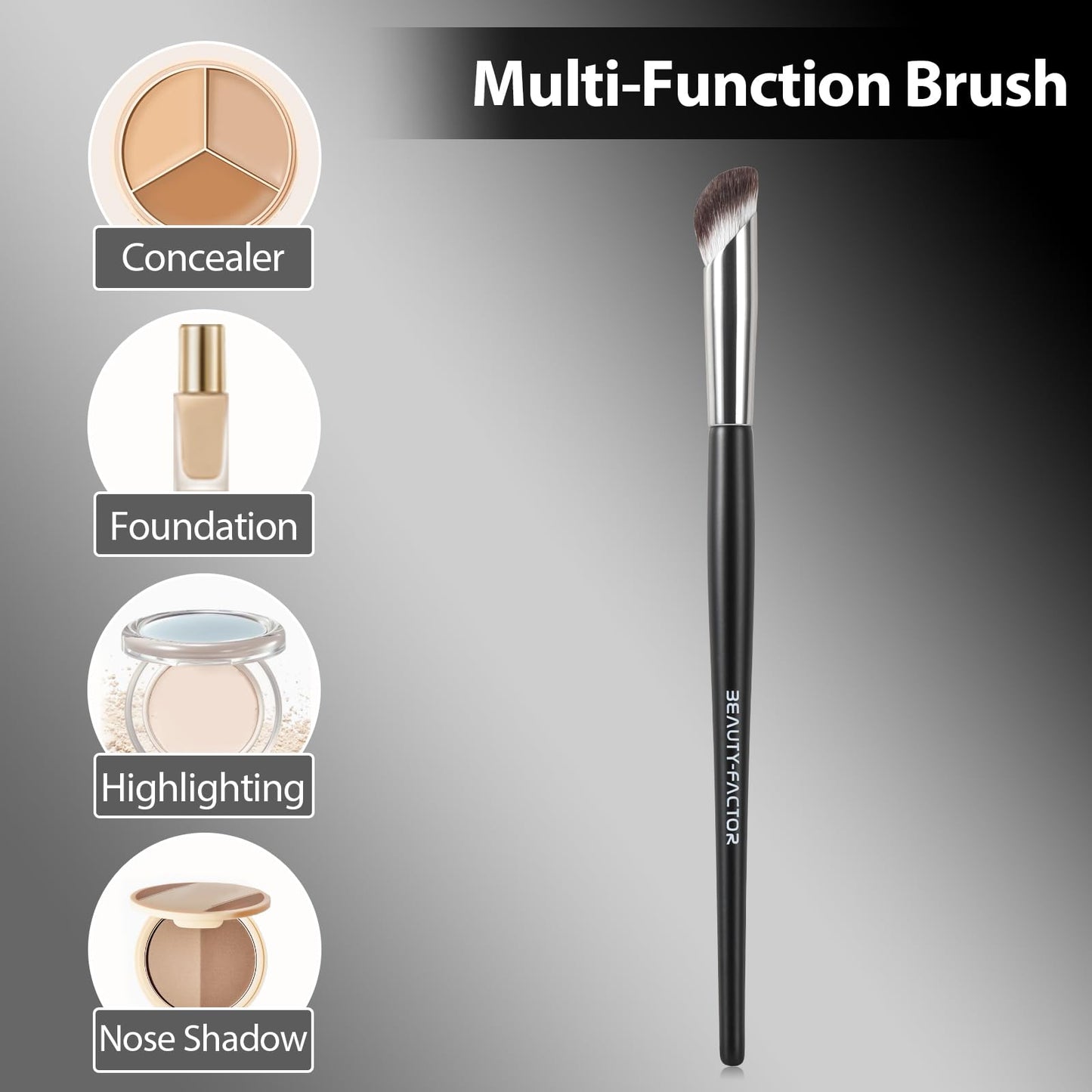 BEAUTYFACTOR Concealer Brush Under Eye, Angled Nose Contour Brush Small Precision Foundation Brushes - Synthetic Bristles for Ey