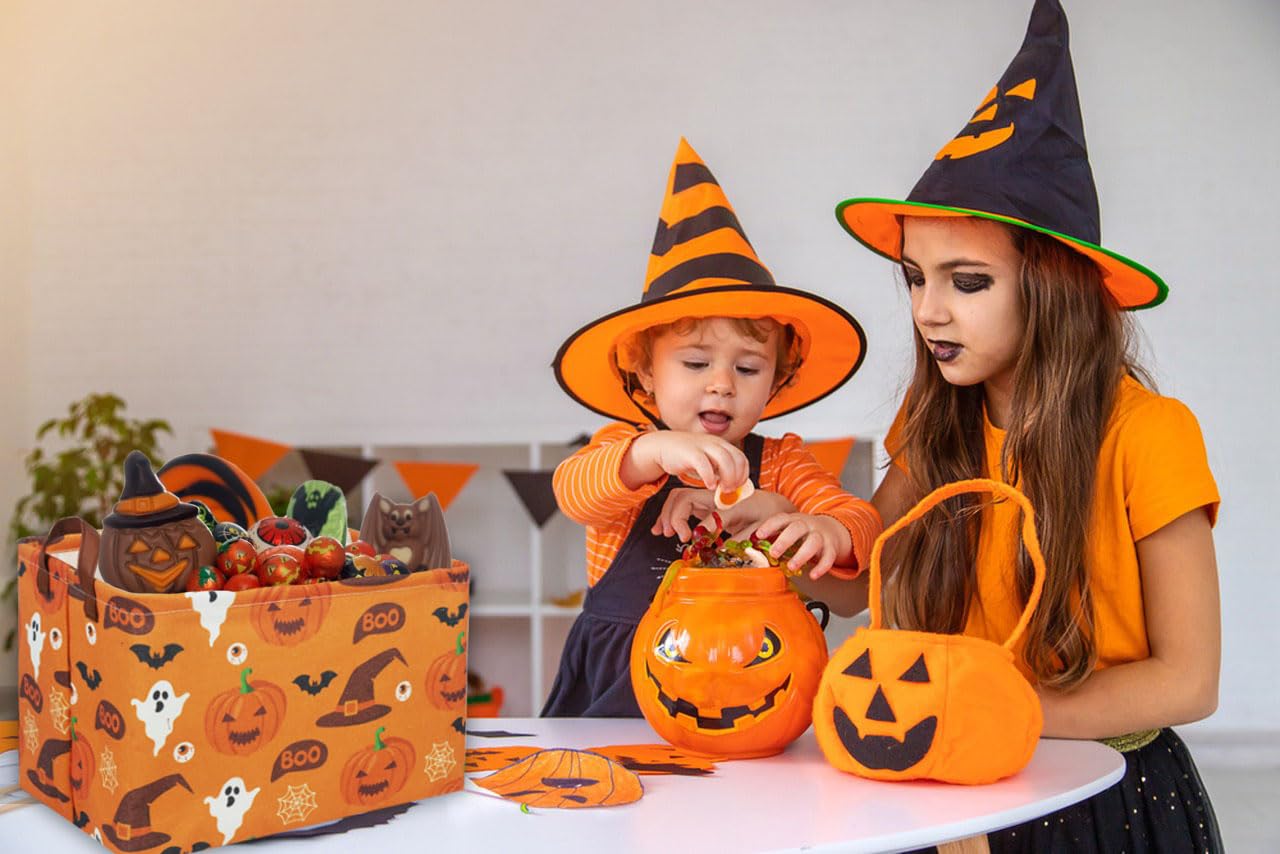 Essme Rectangular Halloween Baskets,Kids Basket Empty with Handles,Cute Baskets for kids Room Decor,Boys and Girls, Candy Bins,( Halloween).