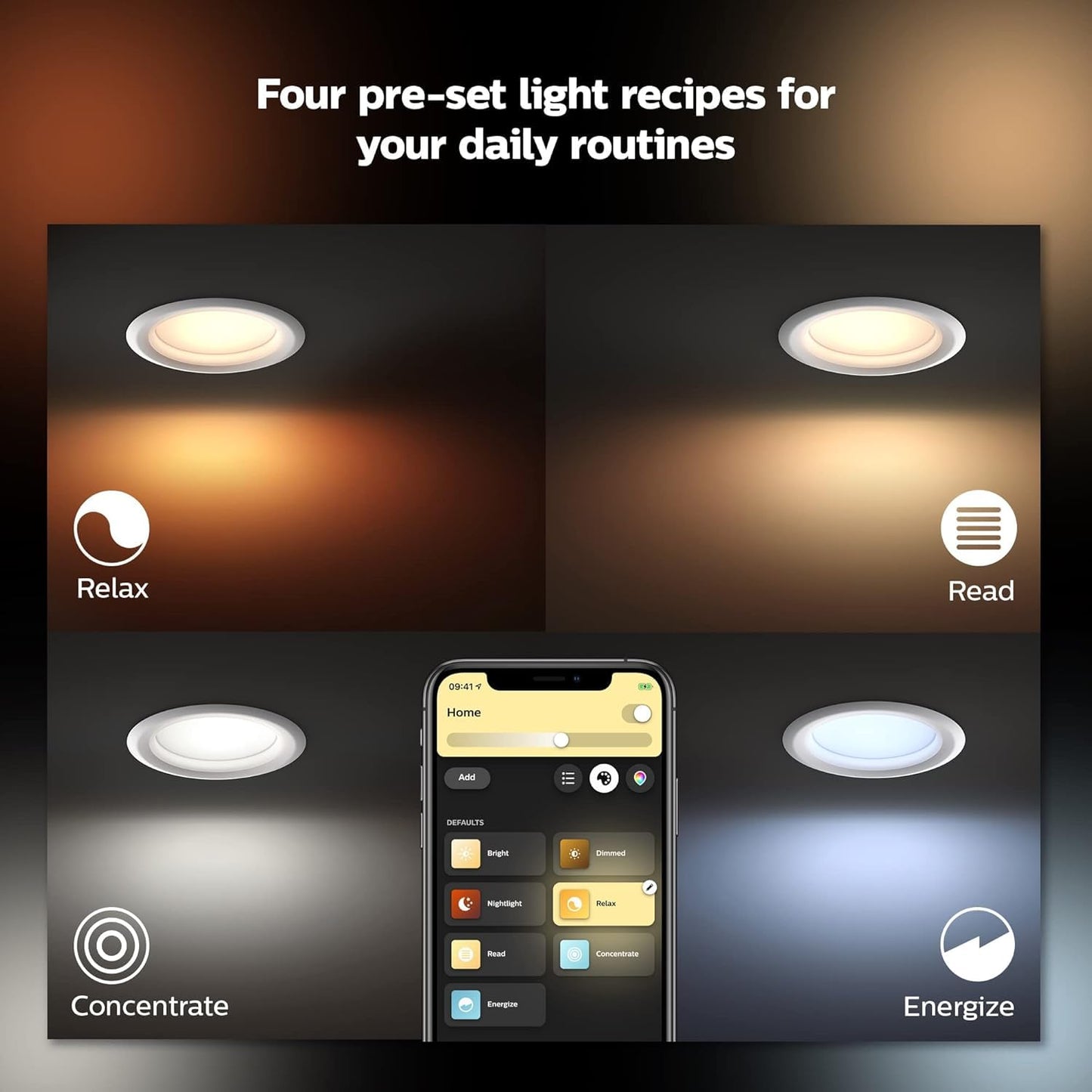 Philips Hue Smart 4 Inch LED Downlights, Warm-to-Cool White Recessed Lighting, 6 Pack, 850LM, Control with Hue App, Compatible with Alexa, Google Assistant, and HomeKit
