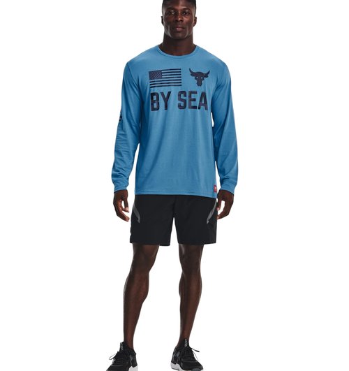 Under Armour x Project Rock Men's Long Sleeve Graphic Shirt, Chicago Blue/Petrol Blue, X-Large