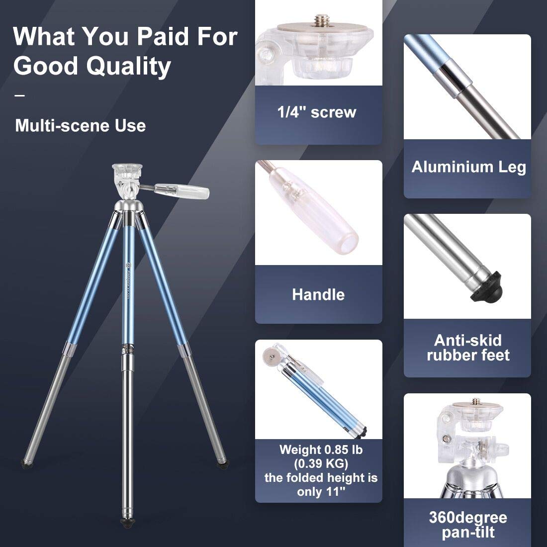 Fotopro Phone Tripod 40 Inch Lightweight Travel Tripod For Camera And Phones, With Portable Phone Mount, Camera Tripod Stand For