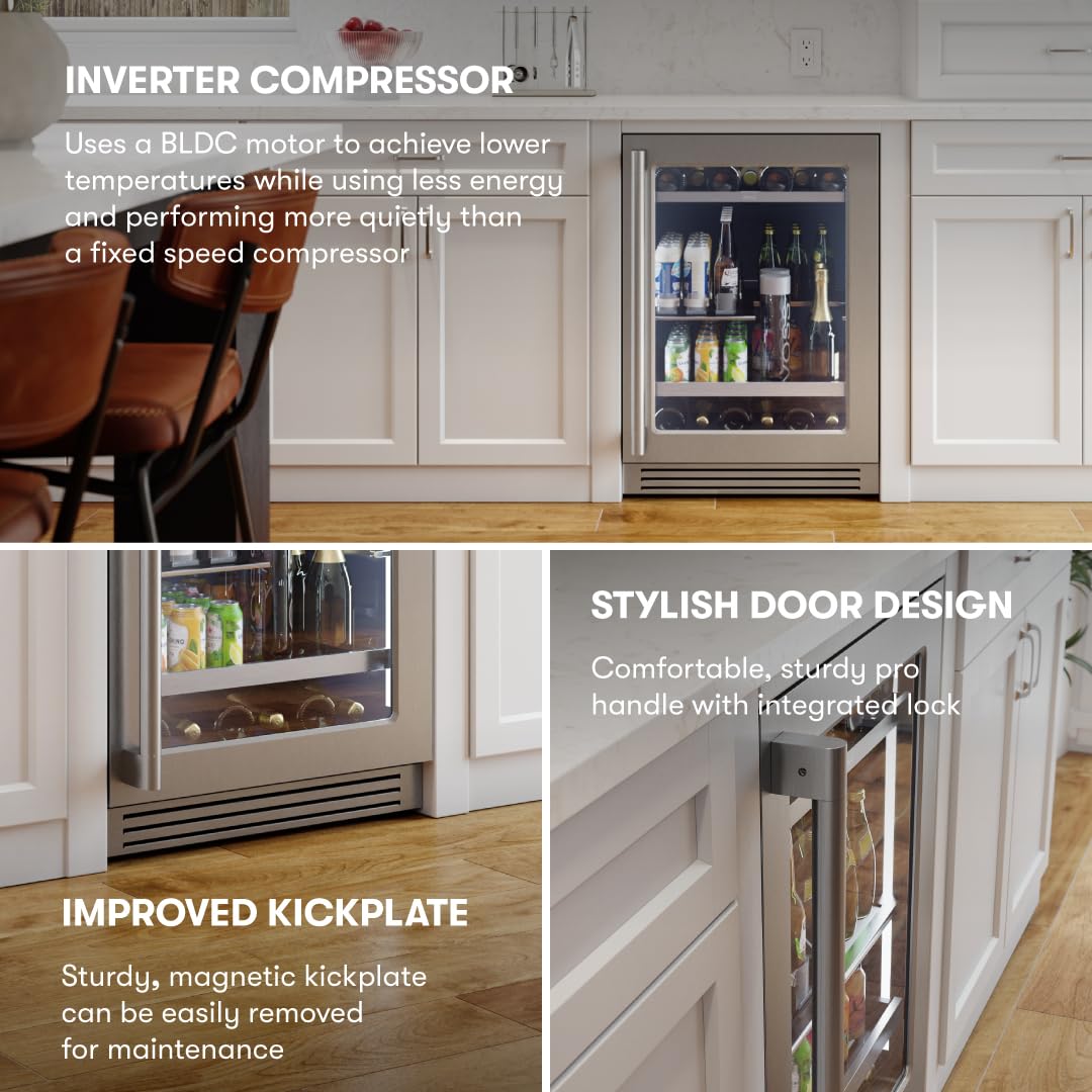Zephyr 24" Wine Fridge & Beverage Refrigerator Single Zone Under Counter - Mini Wine Cooler Cellars Small Beer Fridge Cabinet Drink Chiller Freestanding Wine Beverage Cooler, 7 bottles,112 cans
