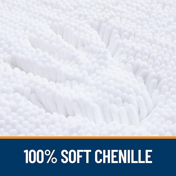 OLANLY Bathroom Rugs 30x20, Extra Soft Absorbent Chenille Bath Rugs, Rubber Backing Quick Dry, Machine Washable Bath Mats for Bathroom Floor, Tub and Shower, Home Decor Accessories, White