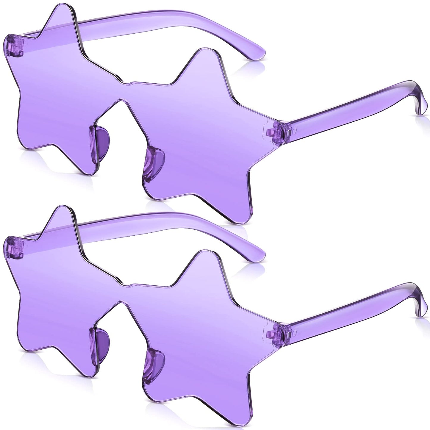 CHENGU 2 Pcs Star Shape Rimless Sunglasses Transparent Candy Color Sunglasses Party Favor star glasses for Women(Purple)