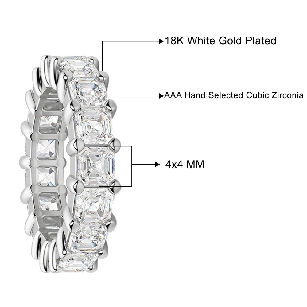 Savlano 18K White Gold Plated Cubic Zirconia 4x4MM Square Princess Cut Eternity Ring Band for Women Men (7)