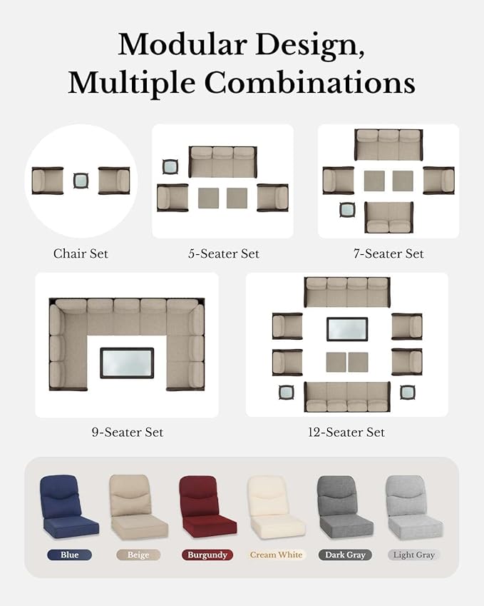 HILLGA Luxury Patio Furniture Set with 6-inch Thick Cushion, Outdoor Couch and High Back Swivel Rocker Patio Chairs, 11PCS Wicker Conversation Set for Deck Yard and Poolside, Burgundy (V2)