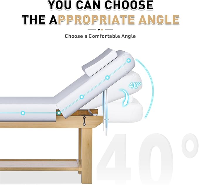 28in Wide Massage Table with 1500lbs Weight Capacity, Wooden Base, Massage Bed Adjustable Backrest for Professional & Home Use, Spa Treatment Table for Relaxation and Therapy，White