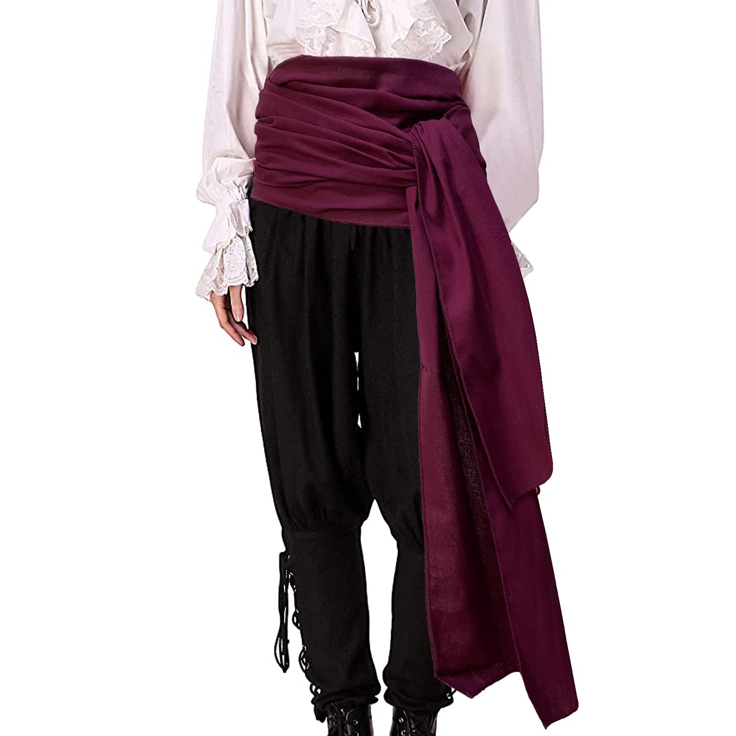 Gamusi Pirate Waist Sash - Medieval Renaissance Jack Belt Captain Props (Wine-red)