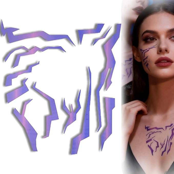 Ombre Patterns Temporary Tattoo, Movie Anime Purple Temporary Tattoos Dance Cosplay Tattoos Stickers Prop Cosplay Accessories，Cosplay, and Party Makeup (5pcs)
