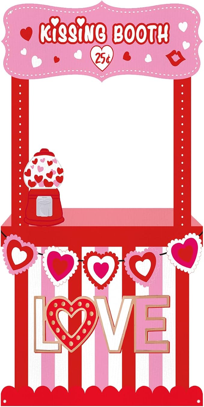 Chunful Valentine's Day Photo Booth Life Size Chalkboard Kissing Booth Standup Kit 58 Inches Fabric Large Valentines Day P...