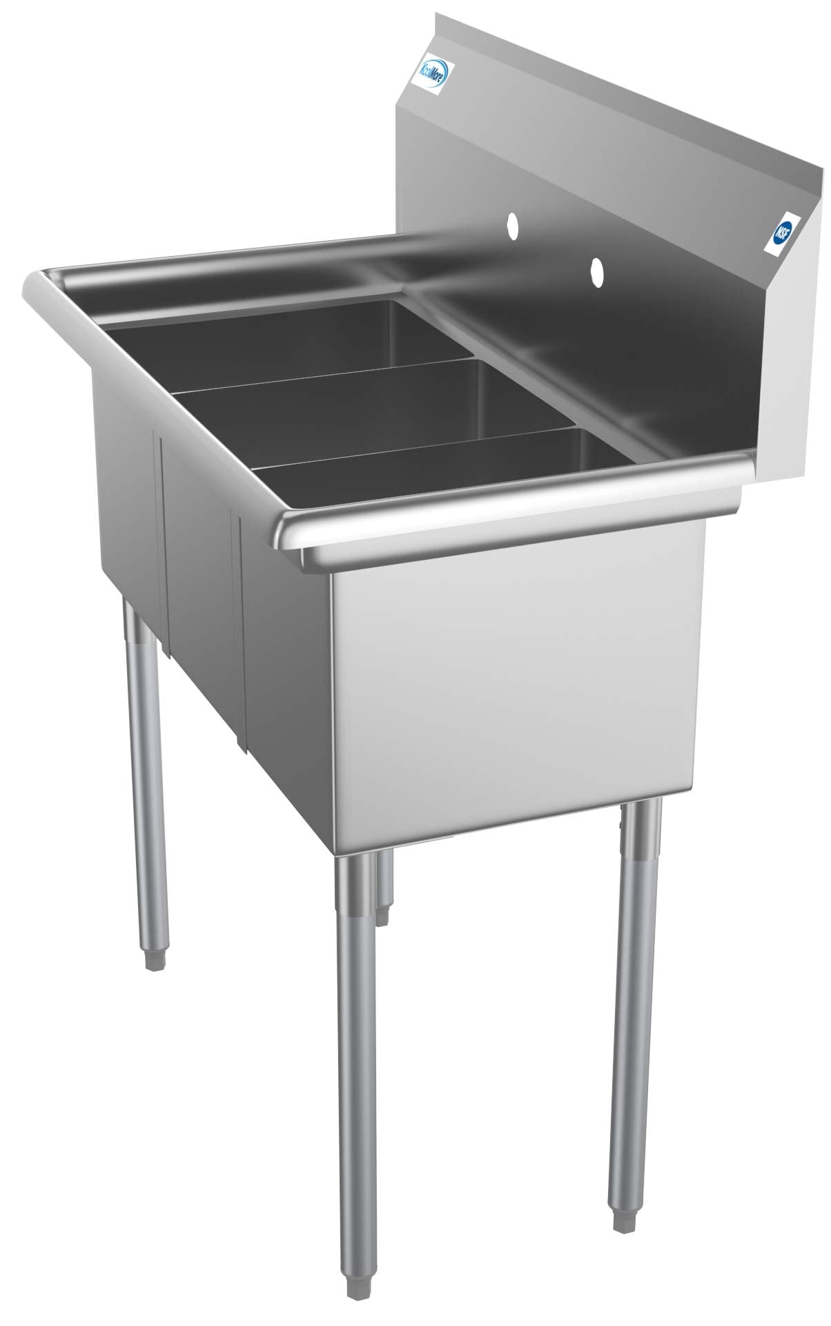 KoolMore 36" 3 Compartment Stainless Steel Triple Bowl NSF Commercial Kitchen Sink - Bowl Size 10" x 14" x 10"