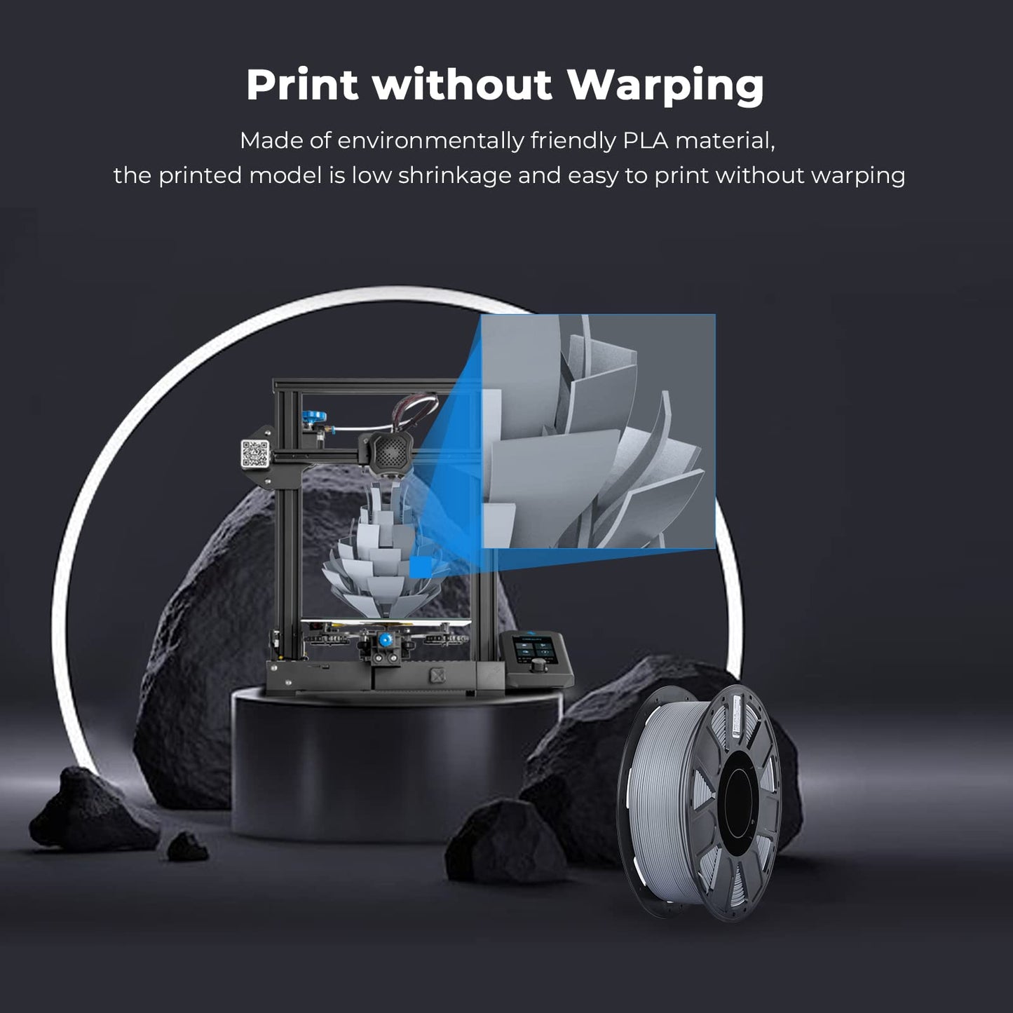 Creality 3D Printer Filament 1.75mm, Ender PLA Filament No-Tangling Smooth Printing Without Clogging No Warping, Fit Most FDM 3D Printers, 1kg Spool, Dimensional Accuracy +/- 0.02mm, Gray