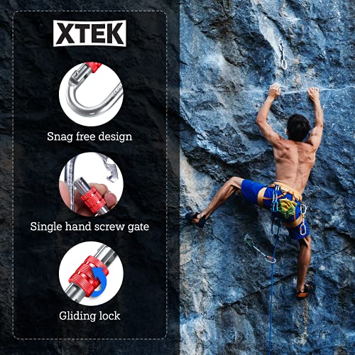 XTEK Climbing Carabiner Clip – UIAA Certified 25 kN 5620 LB, Large Heavy Duty Carabiners for Climbing: Oval-Shape, Screw L...