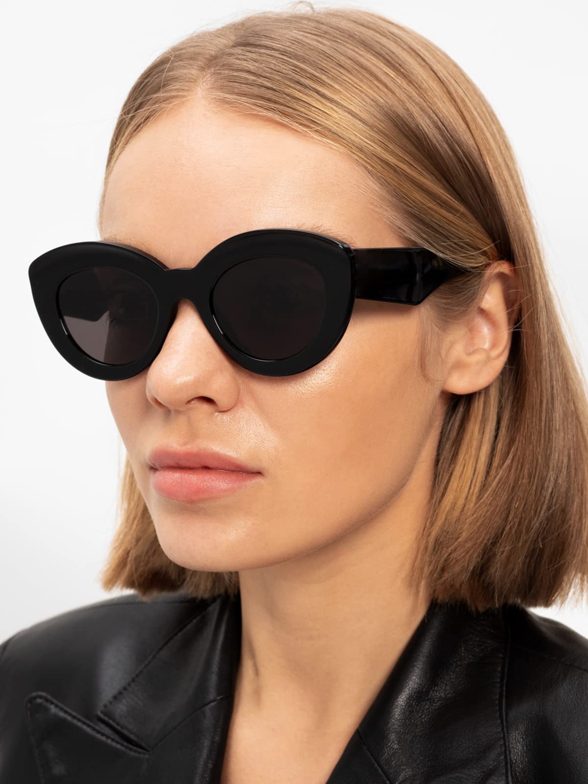 AIEYEZO Oversized Cat Eye Sunglasses for Women Cute Oval Thick Frame Cateye Sun Glasses Chic Retro Style Shades (Black + Green)
