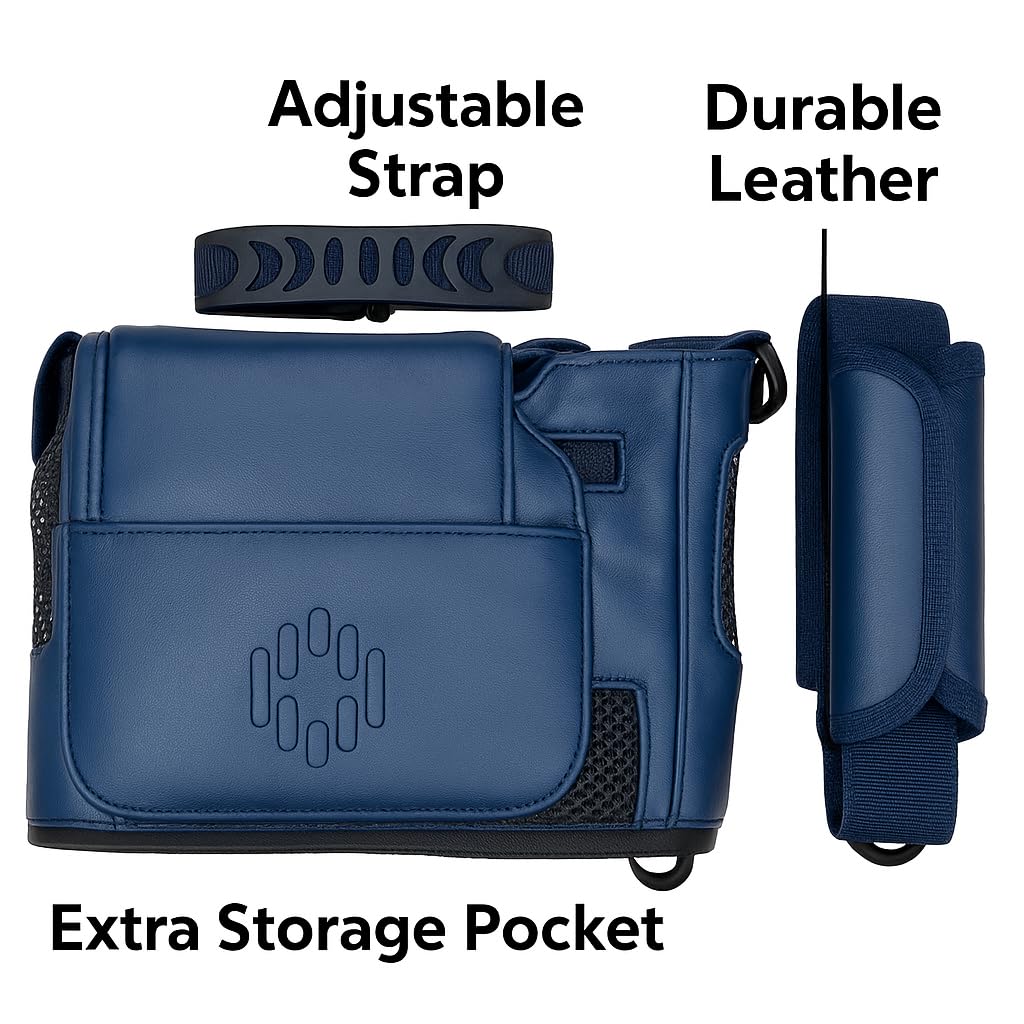 Leather Shoulder Bag for Inogen One G5 & Rove 6 – Portable Oxygen Concentrator Case Fits Single BA-500 & Double BA-516 Battery - Navy