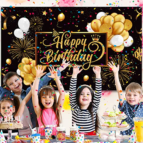 Tatuo Black and Gold Birthday Party Decorations 50 Pieces Gold Black Balloon Arch Garland Kit Happy Birthday Backdrop Bann...