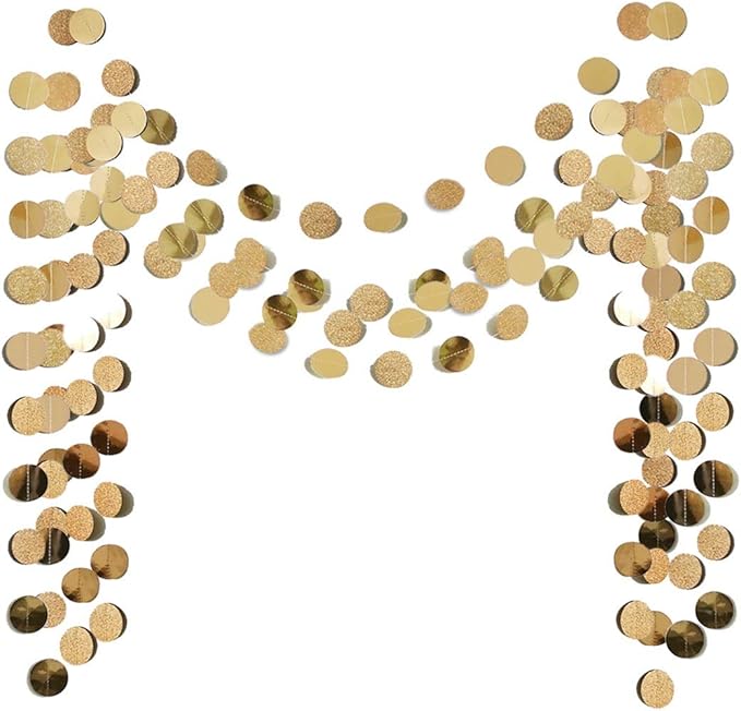 6 Pcs Glitter Champagne Gold Paper Circle Dots Garland (52 Feet) Party Hanging Bunting Birthday Party Decorations Engageme...