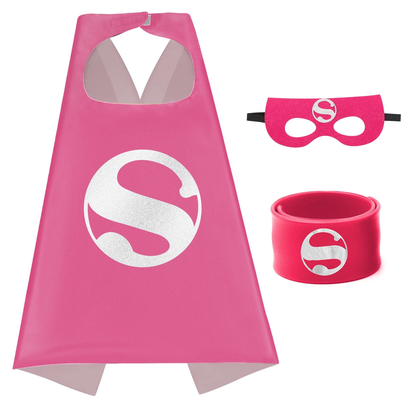 Mizzuco Dress Up Capes for Kids Superhero Cloak with Mask and Waistband Halloween Costumes and Party Dress up(Rose White)