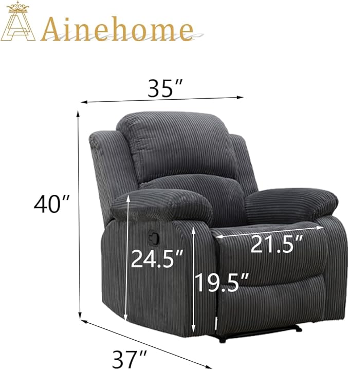 A Ainehome Recliner Sofa Set Loveseat Chair Furniture Sofa Set Living Room Furniture Set Grey Corduroy for Living Room/Small Space/Rv/House/Office/Theater Seating (A-Dark Grey Corduroy, Chair)