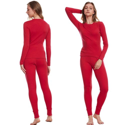 MERINNOVATION Merino Wool Base Layer Set for Women 100% Merino Wool Thermal Underwear Set Base Layer Top and Bottom Red 250 L