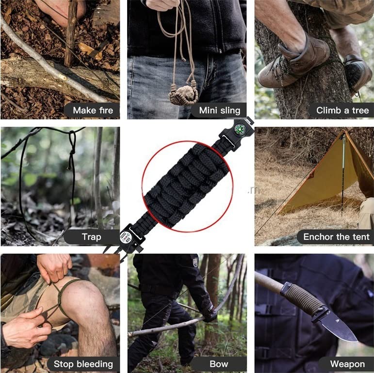Galaxy 21 in 1 Survival Bracelet, Paracord Emergency Outdoor Sports Wristband Kit Waterproof Compass, SOS LED Light, Therm...