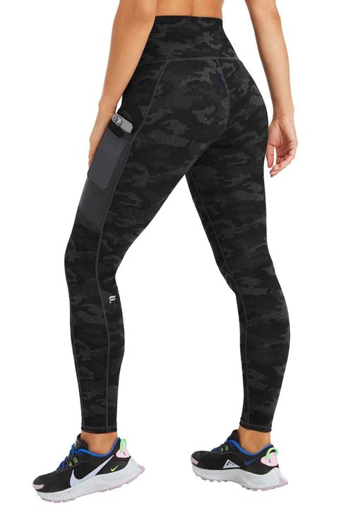 Fabletics Women's On-The-Go PowerHold High-Waisted Legging, Workout, Yoga, Maximum Compression, Flattering, XS/Tall | 29, Charcoal Camo