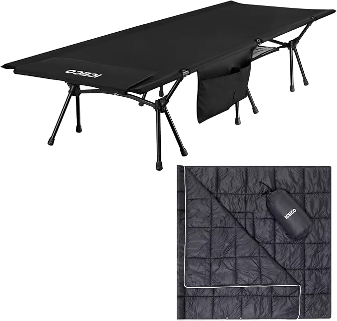 ICECO Camping Cot with Camping Blanket, Folding Cot for Camping, Portable Bed Sleeping Cot, Lightweight Backpacking Cot St...