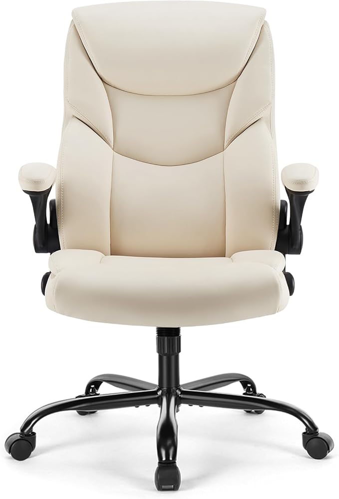 Sweetcrispy Ergonomic Office Chair Heavy Duty Task Desk Chair with Flip-up Arms, PU Leather, Adjustable Swivel Rolling Cha...