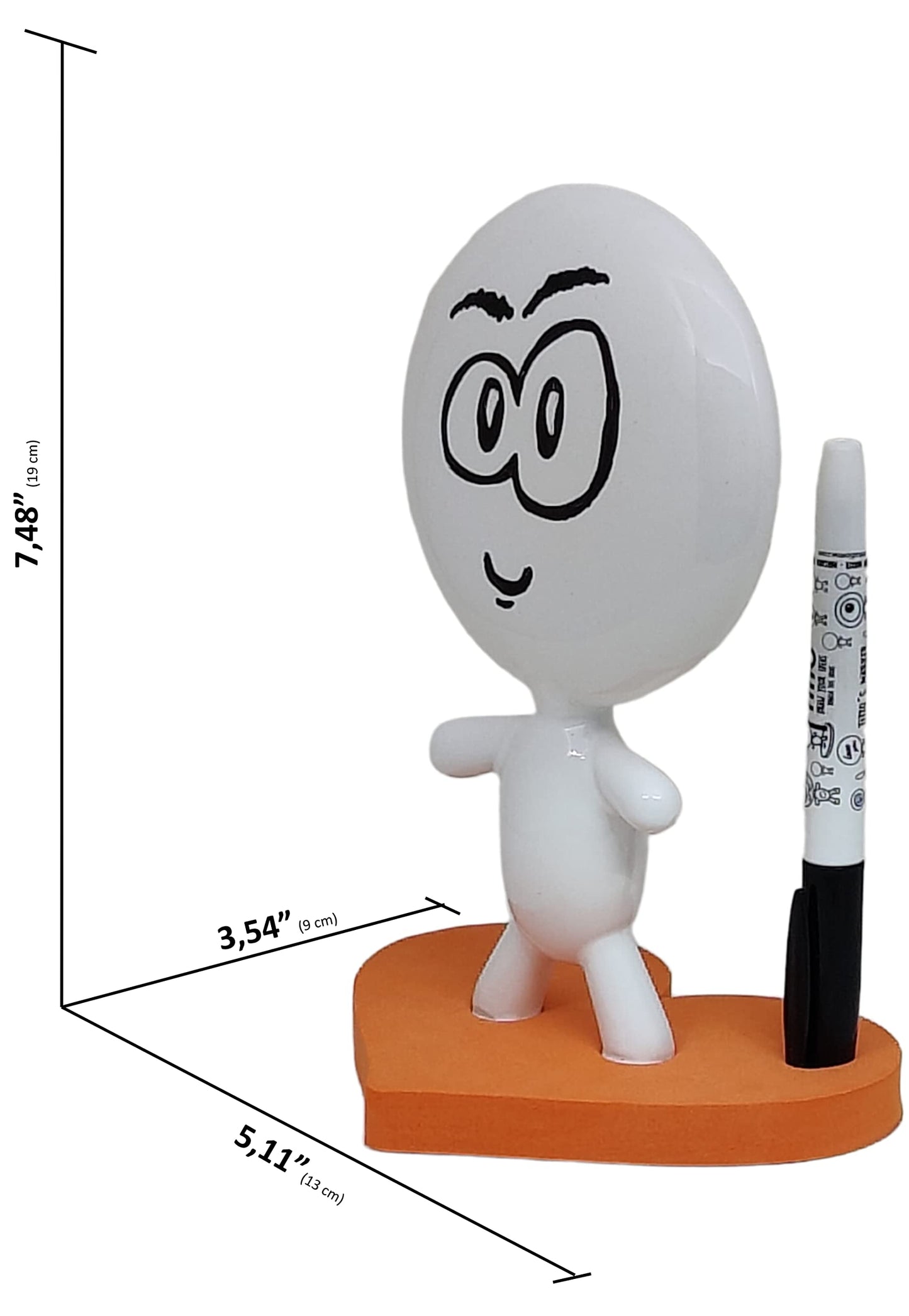 Estudio MW TITTO in Love, Draw Your Ideas - Back to School Gadgets Desk Gifts - Small Desktop Whiteboard Dry Erase - Ceramic Doll - Orange Office - Create Funny Faces (Orange)