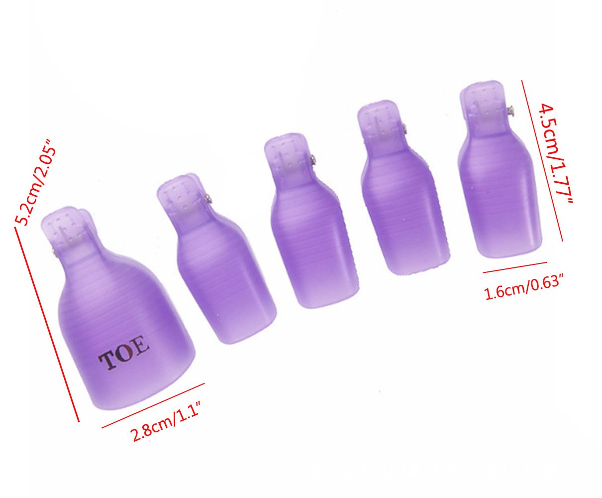 yueton Pack of 10 Reusable Toenail Nail Art Soak Off Cap Clip UV Gel Polish Remover Tool (Purple)