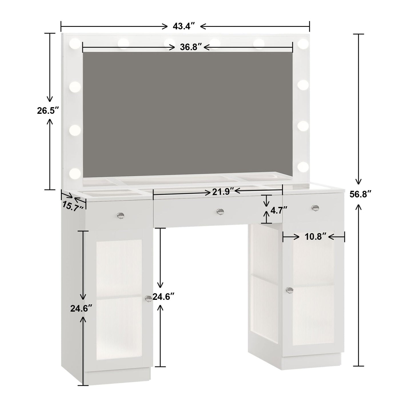 IFSEB Vanity Desk with Large Mirror and Lights, Glass Top Makeup Vanity with Lights & Power Outlet for Bedroom, 3 Color Lighting Modes, White Dressing Table for Women, Girls