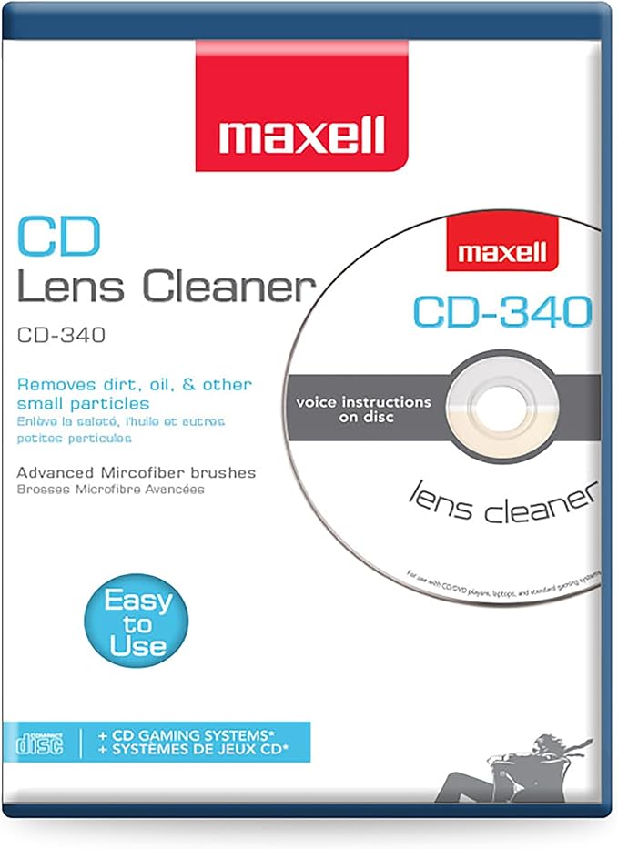 Maxell – Pro 190048 CD-340 Laser Lens Cleaner - Safe & Effective CD Player & Game Station Compact Disc Cleaner - Microfibe...